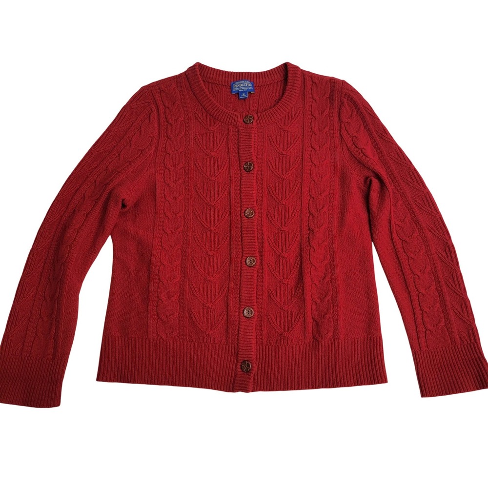 Pendleton Red Lambswool Blend Cable Knit Cardigan… - image 1